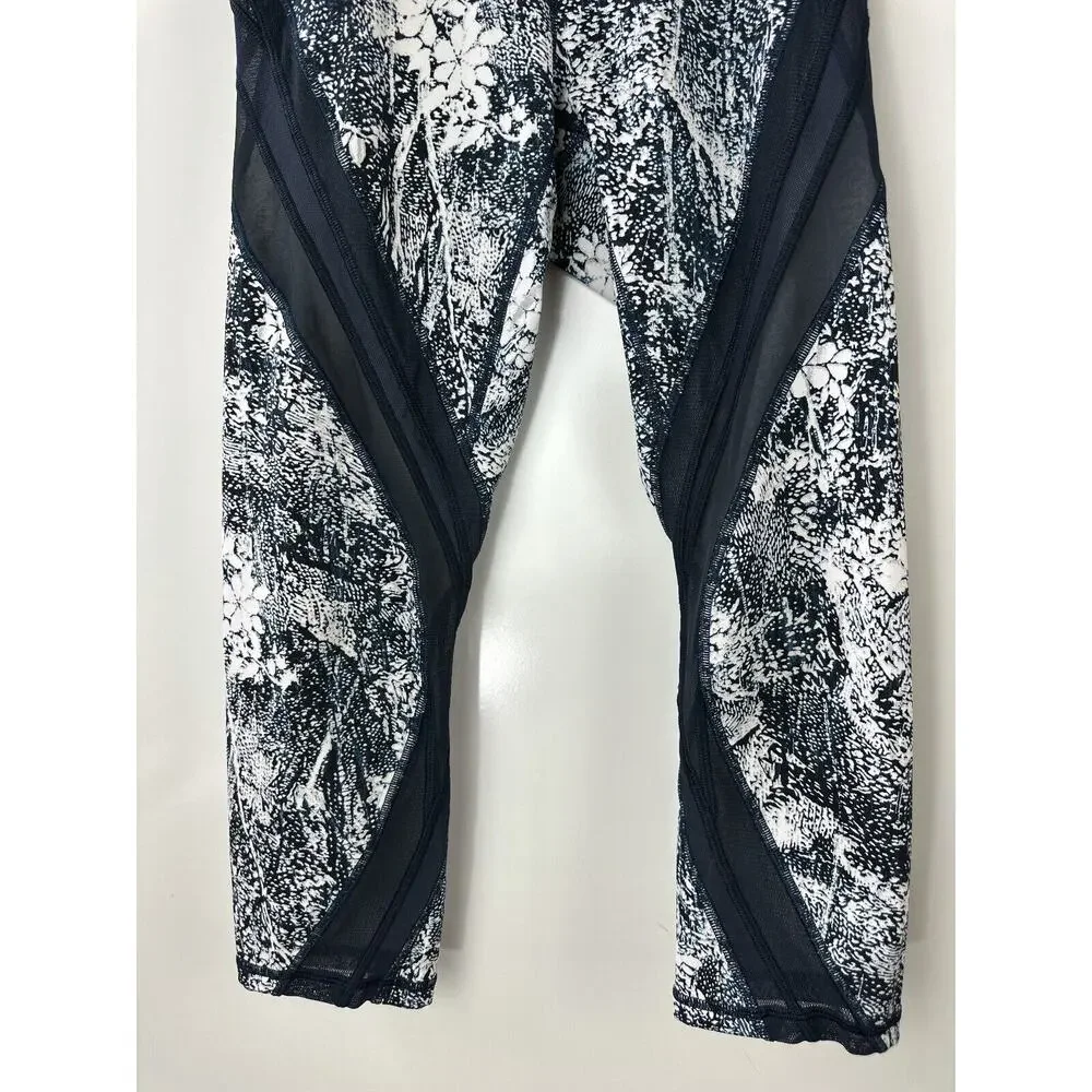 Lululemon Never Still Crop 21" Leggings Wildwood White Nocturnal Teal Mesh Sz 6 - Picture 4 of 12
